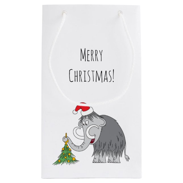 Bolsa De Regalo Pequeña Merry Christmas Tree Cute Mammoth Santa Hat Small (Reverso)