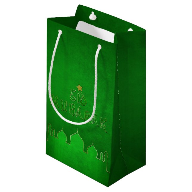 Bolsa De Regalo Pequeña Mezquita de Oro Verde de Eid Mubarak (Angulo Anverso)