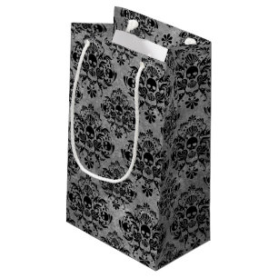 Bolsa De Regalo Pequeña Mini gris del negro del modelo del damasco del