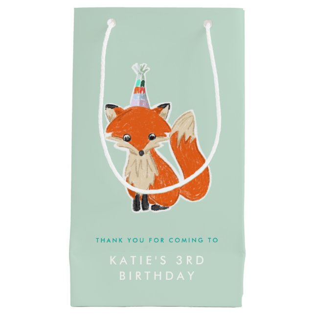 Bolsa De Regalo Pequeña Mint Green Cute Fox Fiesta Gorra Woodland Cumpleañ (Anverso)