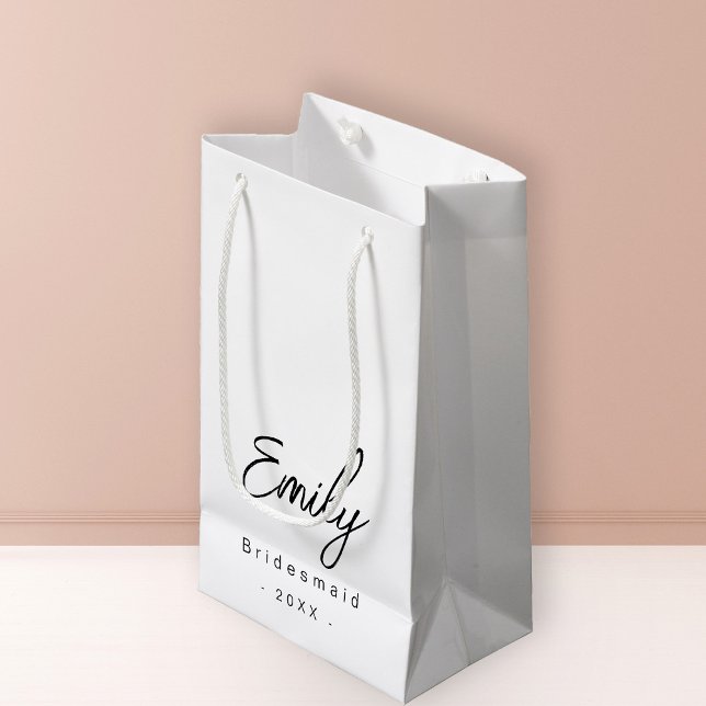 Bolsa De Regalo Pequeña Mochila elegante de regalo pequeña | Blanco negro (Personalize Your Custom Name in Stylish Handwritten Script. Add Year of Wedding Celebration.)