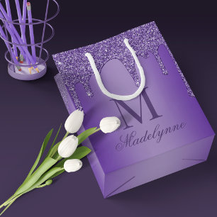 Bolsa De Regalo Pequeña Moda Perforaciones Purpurinas púrpura Monograma