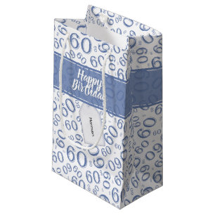 Bolsa De Regalo Pequeña Modelo azul y blanco del 60.o cumpleaños feliz del