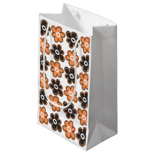 Bolsa De Regalo Pequeña Modelo de flores retro anaranjado y negro