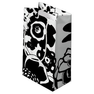 Bolsa De Regalo Pequeña Modelo floral blanco y negro del gráfico del