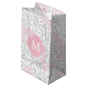 Bolsa De Regalo Pequeña Modelo floral rosado y gris con monograma del