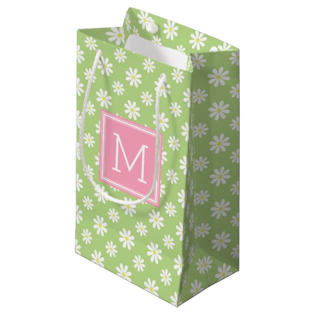 Bolsa De Regalo Pequeña Modelo rosado y verde lindo de las margaritas (Angulo Anverso)