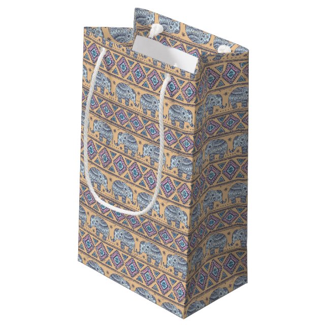 Bolsa De Regalo Pequeña Modelo tribal del elefante étnico azul (Angulo reverso)