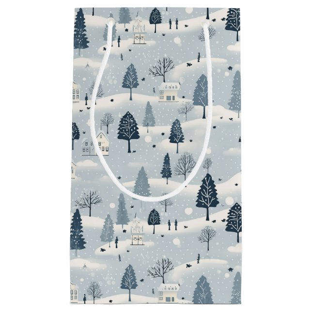 Bolsa De Regalo Pequeña Modern Blue Christmas Village  (Anverso)