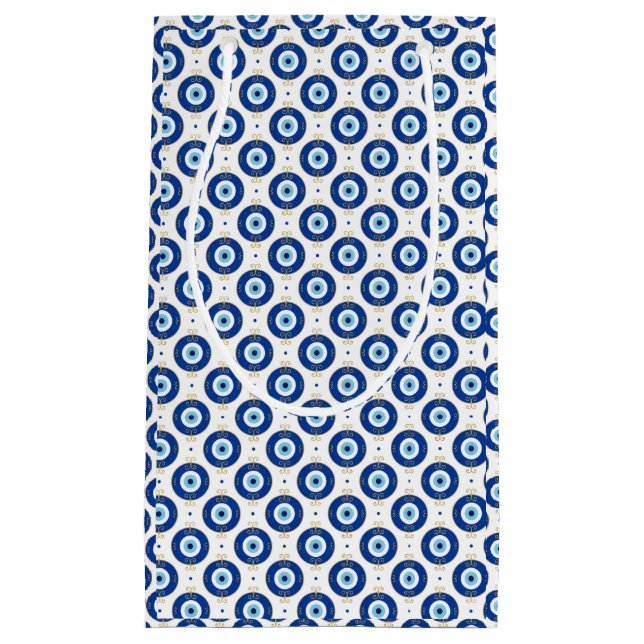 Bolsa De Regalo Pequeña Modern Evil Eye Pattern Blue & Gold Protection (Anverso)