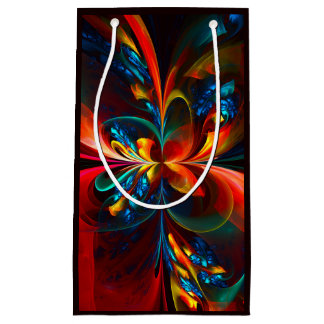 Bolsa De Regalo Pequeña Modern Floral Resumen Art Naranja Patrón Azul #14