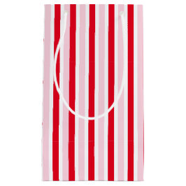 Bolsa De Regalo Pequeña Modern Pink Red Striped Christmas
