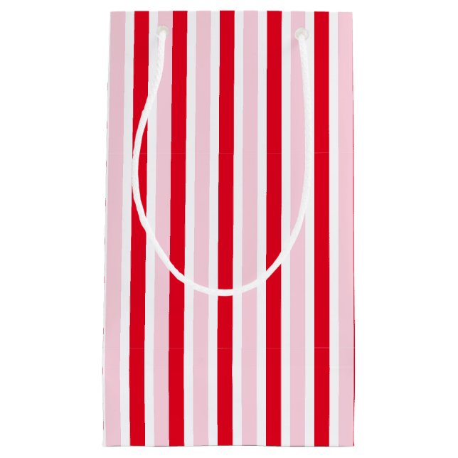 Bolsa De Regalo Pequeña Modern Pink Red Striped Christmas (Anverso)