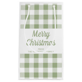 Bolsa De Regalo Pequeña Moderna Sage Green Plaid Feliz Navidad