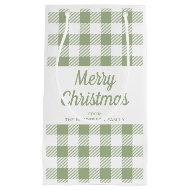 Bolsa De Regalo Pequeña Moderna Sage Green Plaid Feliz Navidad (Anverso)
