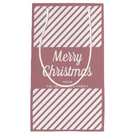 Bolsa De Regalo Pequeña Modernas franjas rosadas Feliz Navidad