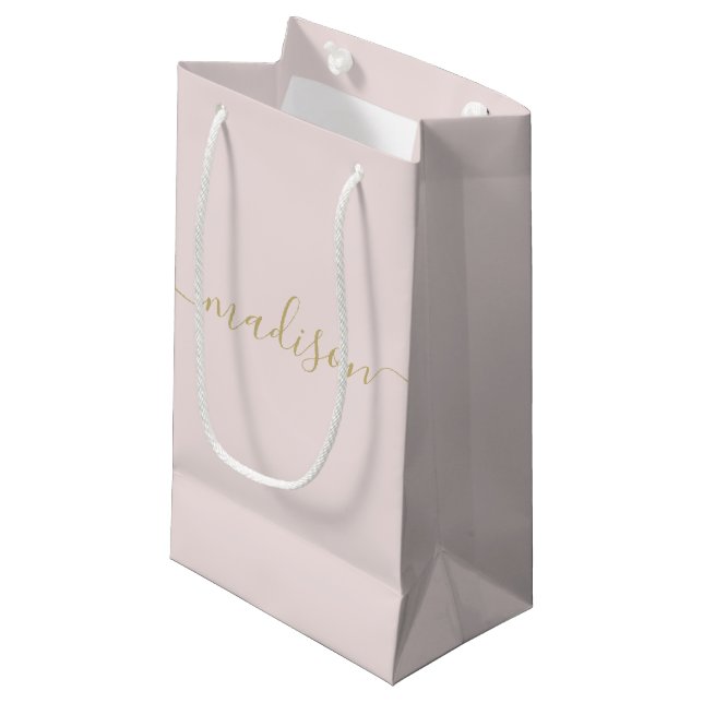 Bolsa De Regalo Pequeña Moderno Chic Femenino Rosa Beige Script Dorado (Angulo Anverso)