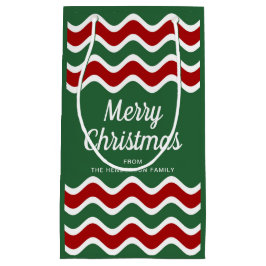 Bolsa De Regalo Pequeña Moderno Green Stripes Feliz Navidad