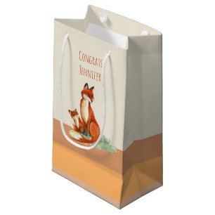 Bolsa De Regalo Pequeña Momma Fox y Baby Watercolor Ilustracion