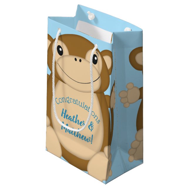 Bolsa De Regalo Pequeña Monkey Baby Shower Blue (Angulo Anverso)