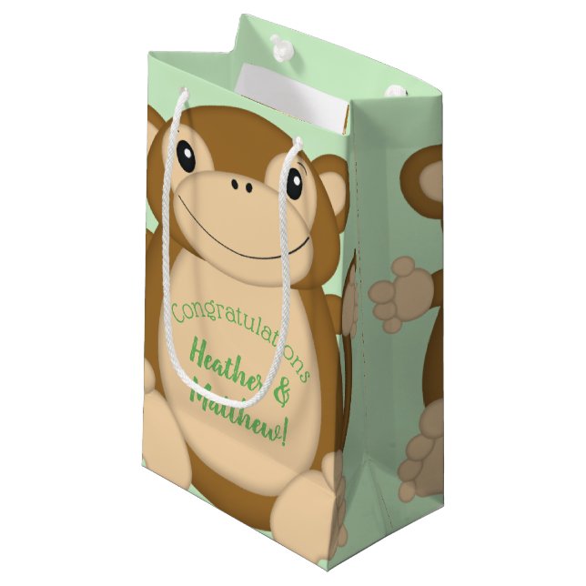 Bolsa De Regalo Pequeña Monkey Baby Shower Green (Angulo Anverso)