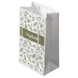 Bolsa De Regalo Pequeña Monograma acuarela de aceitunas verde salvia
