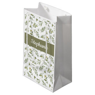 Bolsa De Regalo Pequeña Monograma acuarela de aceitunas verde salvia