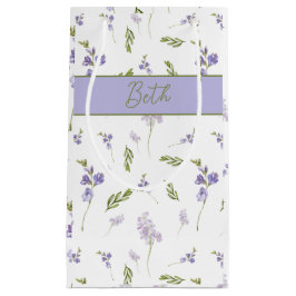 Bolsa De Regalo Pequeña Monograma acuarela de flor silvestre azul