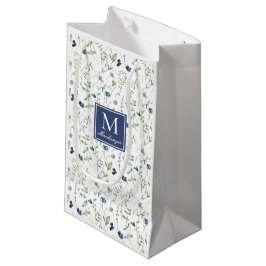Bolsa De Regalo Pequeña Monograma acuarela de flor silvestre azul