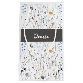 Bolsa De Regalo Pequeña Monograma acuarela de flor silvestre azul gris