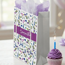 Bolsa De Regalo Pequeña Monograma acuarela de flor silvestre púrpura
