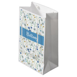 Bolsa De Regalo Pequeña Monograma de acuarela de flor azul
