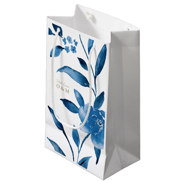 Bolsa De Regalo Pequeña Monograma de Boda Chinoiserie floral azul (Angulo Anverso)