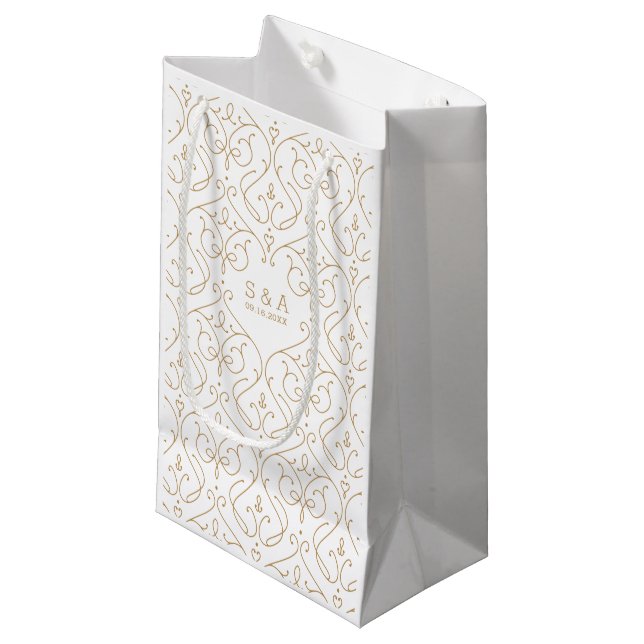Bolsa De Regalo Pequeña Monograma de boda clásico elegante (Angulo Anverso)