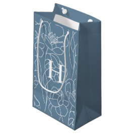 Bolsa De Regalo Pequeña Monograma de Flor Silvestre Moderna Azul