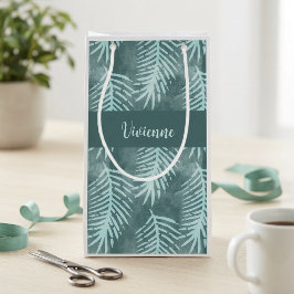 Bolsa De Regalo Pequeña Monograma de hoja tropical verde turquesa acuarela