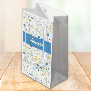 Bolsa De Regalo Pequeña Monograma de nombre de flor silvestre de acuarela
