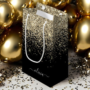 Bolsa De Regalo Pequeña Monograma de nombre femenino con brillo dorado y n