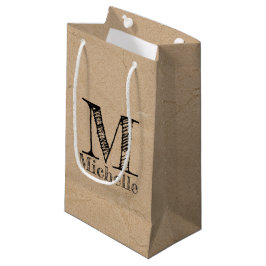 Bolsa De Regalo Pequeña Monograma de papel negro kraft rústico