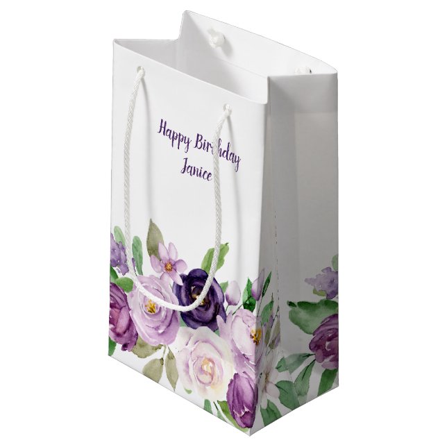 Bolsa De Regalo Pequeña Monograma de pequeños Rosas morados y de lavanda (Angulo Anverso)