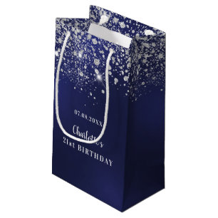 Bolsa De Regalo Pequeña Monograma de polvo de purpurina blanco azul de cum