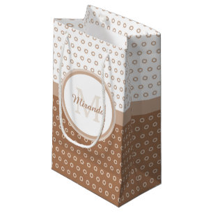 Bolsa De Regalo Pequeña Monograma de puntos de polka marrón y blanco con n