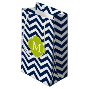 Bolsa De Regalo Pequeña Monograma del patrón zigzag azul y verde