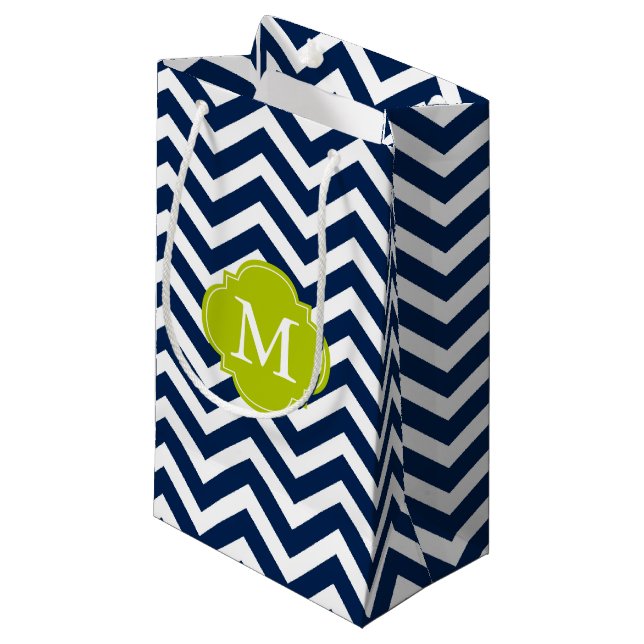 Bolsa De Regalo Pequeña Monograma del patrón zigzag azul y verde (Angulo Anverso)