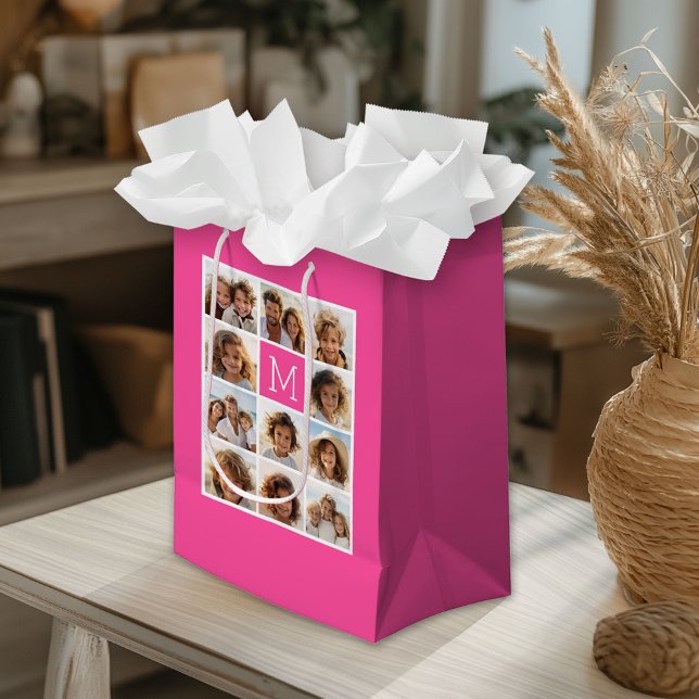 Bolsa De Regalo Pequeña Monograma del Personalizado de Collage de fotos ro (Custom Gift Bag)