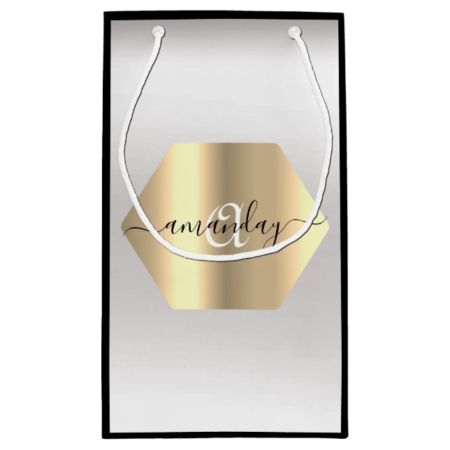 Bolsa De Regalo Pequeña Monograma Dorado Black Gray Fashion Boutique (Reverso)