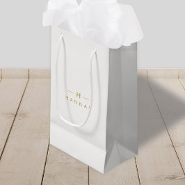 Bolsa De Regalo Pequeña Monograma Dorado Gris | Minimalista Elegante Moder