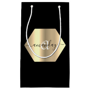 Bolsa De Regalo Pequeña Monograma enmarcado Nombre Oro Moda Negra Boutique
