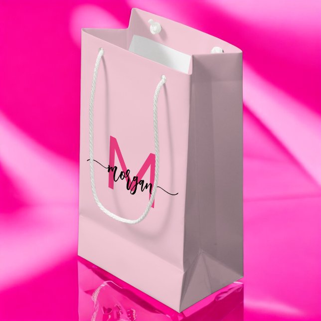 Bolsa De Regalo Pequeña Monograma estilizado moderno rosa caliente (Subido por el creador)