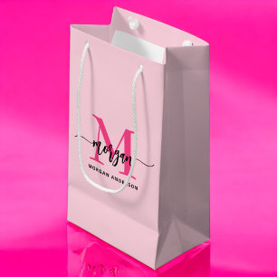 Bolsa De Regalo Pequeña Monograma estilizado moderno rosa caliente